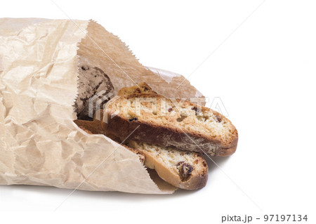 Paper package of home-made pastries on the isolated background 97197134