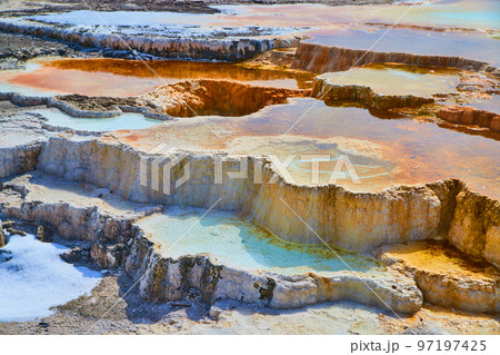 Yellowstone detail of colorful terraces at Mammoth Hot Springs 97197425