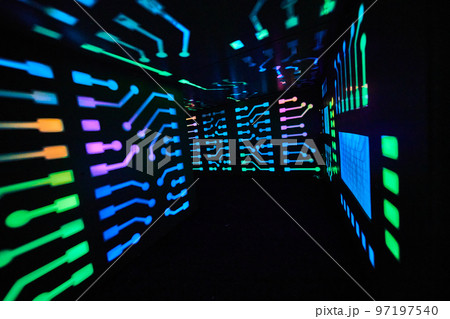 Unusual colorful lights in small tunnel 97197540