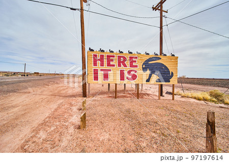 View of Here It Is Jack Rabbit Trading Post ad on Route 66 97197614