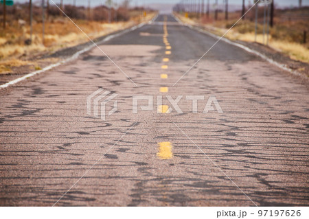 View looking down iconic Route 66 American Highway View looking down iconic Route 66 American Highway 97197626