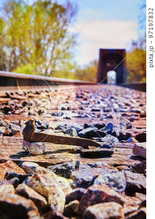 Train tracks railroad spike with texture 97197832