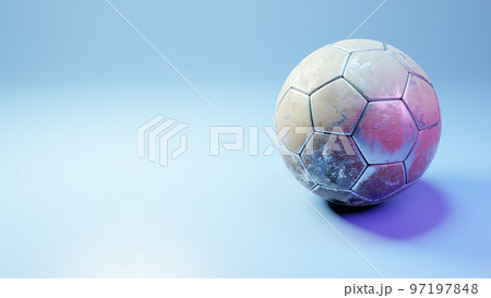 Soccer ball in goal on blue background, metal ball on blue background, 3d rendering 97197848
