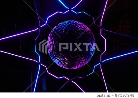Abstract floating brain with neon lights and star pattern 97197849