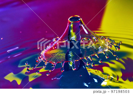 Mushroom of water on purple and yellow water Mushroom of water on purple and yellow water 97198503