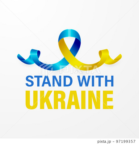 Stand with Ukraine. Anti War Call with the Smbol of Peace with Blue and Yellow Silk Ribbon. Ukranian Flag Colors. Struggle, Protest, Support Ukraine, Slogan. Vector Illustration Stand with Ukraine. Anti War Call with the Smbol of Peace with Blue and Yellow Silk Ribbon. Ukranian Flag Colors. Struggle, Protest, Support Ukraine, Slogan. Vector Illustration 97199357