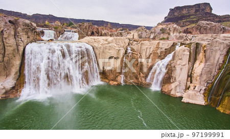 Up close to Shoshone Falls from aerial view in Idaho 97199991