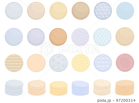 Cosmetic cotton pads icons set cartoon vector. Face material. Cotton makeup 97200314