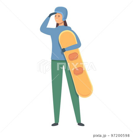 Active snowboarding instructor icon cartoon vector. Snow school. Family team 97200598
