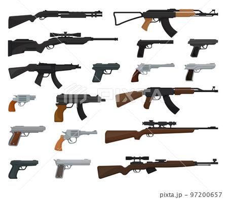 Handgun and Firearm as Hand-held Weapon with Shooting Tube Big Vector Set 97200657
