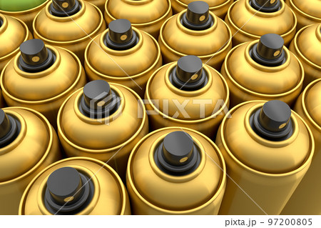 Set of spray paint cans in row on white background. Spray bottle and dispenser 97200805