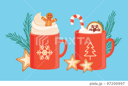 christmas winter cocoa drink cup set with gingerbread star and candy cane 97200997