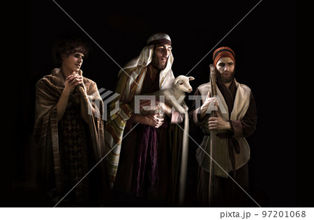 Shepherds with a lamb came to worship the newborn Jesus Shepherds with a lamb came to worship the newborn Jesus 97201068
