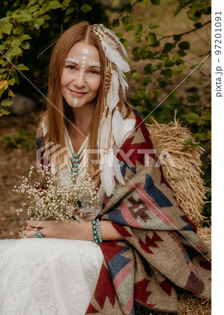 Beautiful young bride in a boho dress. 97201091