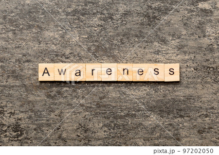 awareness word written on wood block. awareness text on table, concept 97202050