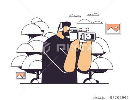 television operator using video camera cameraman looking through camcorder movie making concept 97202942