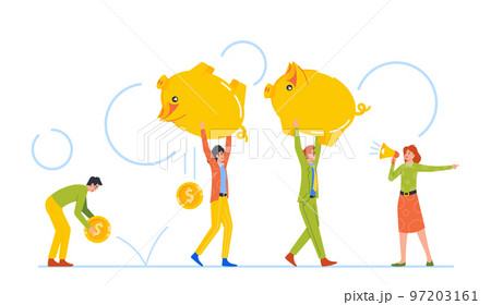 Money Loss, Improper Distribution Of Funds And Savings Concept. Tiny Men And Women Carry Huge Piggy Bank With Coins Fall Money Loss, Improper Distribution Of Funds And Savings Concept. Tiny Men And Women Carry Huge Piggy Bank With Coins Fall 97203161