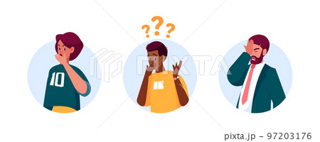 Surprised or Shocked People Isolated Round Icons or Avatars. Amazed Men and Women Express Excitement Emotions Surprised or Shocked People Isolated Round Icons or Avatars. Amazed Men and Women Express Excitement Emotions 97203176