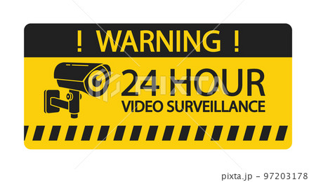 Yellow Label with Camera Security Warning Isolated Icon on White Background. Cctv Video Monitoring in Public Places 97203178