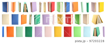 Set of colorful books on white background Set of colorful books on white background 97203228