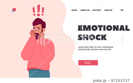 Emotional Shock, Stress Landing Page Template. Mature Caucasian Man Covering Open Mouth. Astonished Male Character Emotional Shock, Stress Landing Page Template. Mature Caucasian Man Covering Open Mouth. Astonished Male Character 97203237