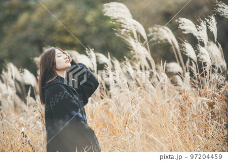 ススキと女性ポートレート 97204459