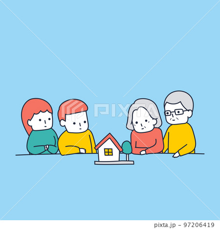 土地・家・不動産・財産について考える家族のイラスト素材 97206419