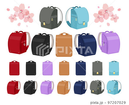 小学校入学式のいろいろな色と形のランドセル 97207029