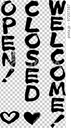 OPEN/CLOSED/WELCOME brush character vertical OPEN/CLOSED/WELCOME brush character vertical 97207387