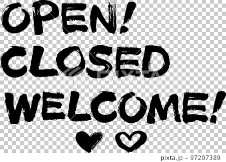 OPEN/CLOSED/WELCOME brush character horizontal OPEN/CLOSED/WELCOME brush character horizontal 97207389