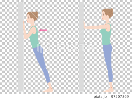 壁腕立て伏せをする女性 97207869