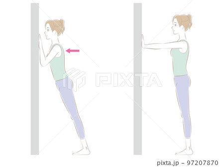 壁腕立て伏せをする女性 97207870