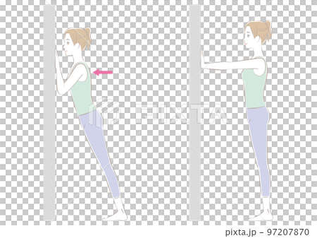 壁腕立て伏せをする女性 97207870