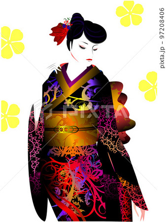 女性 和服 着物 ファッション モデル ポーズのイラスト素材