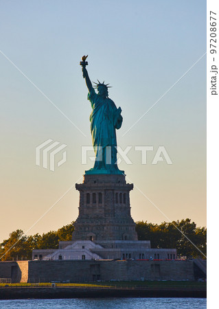 Soft light and shadows over iconic American Statue of Liberty in New York City 97208677