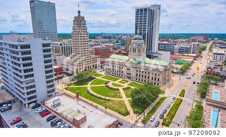 Downtown Fort Wayne aerial at Allen County Courthouse in Indiana Downtown Fort Wayne aerial at Allen County Courthouse in Indiana 97209092