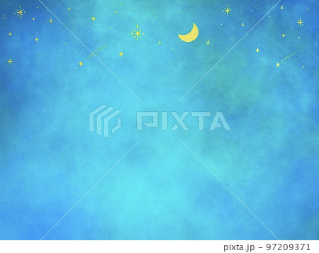 光あふれる夜空に輝く星と月の背景イラスト 97209371