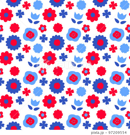 カラフルないろいろな花のシームレスパターン　背景素材 97209554