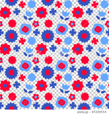 カラフルないろいろな花のシームレスパターン　背景素材 97209554
