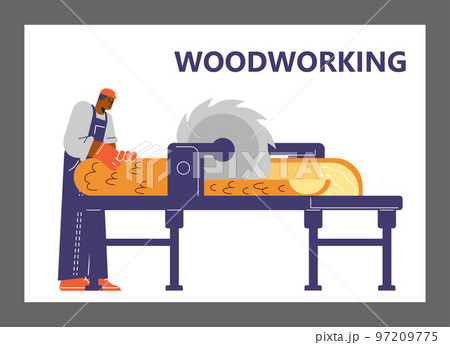 Woodworking workshop service banner or poster mockup, flat vector isolated. 97209775