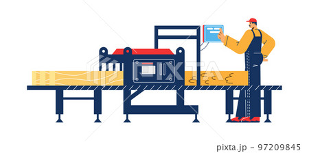 Sawmill employee in uniform working in workshop vector illustration isolated. 97209845