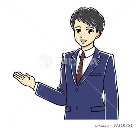 案内するスーツの若い男性(上半身・斜め向き) 案内するスーツの若い男性(上半身・斜め向き) 97210751