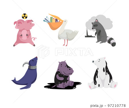 Animal Suffering from Contaminated Water and Environment Pollution Effect Vector Set 97210778