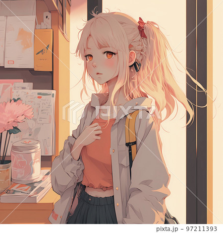 Cute anime girl. AI Stock Illustration