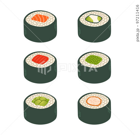 Sushi rolls set japan asian food vector logo design pack isolated on white background Sushi rolls set japan asian food vector logo design pack isolated on white background 97211416
