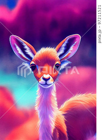 Funny adorable portrait headshot of cute oryx. African land animal standing facing front. Looking towards camera. Watercolor art illustration. Vertical artistic poster. Funny adorable portrait headshot of cute oryx. African land animal standing facing front. Looking towards camera. Watercolor art illustration. Vertical artistic poster. 97211521