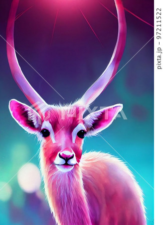 Funny adorable portrait headshot of cute oryx. African land animal standing facing front. Looking towards camera. Watercolor art illustration. Vertical artistic poster. Funny adorable portrait headshot of cute oryx. African land animal standing facing front. Looking towards camera. Watercolor art illustration. Vertical artistic poster. 97211522