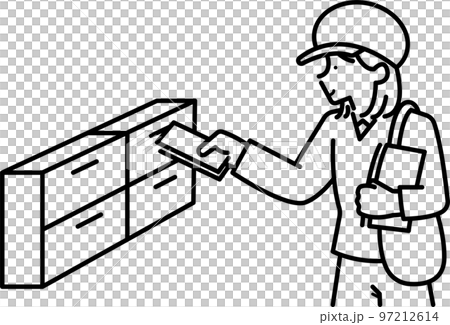 Posting Illustration of a woman handing out flyers Line drawing only 97212614