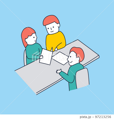 無料相談会で説明を受ける若い男女のイラスト素材 97213256