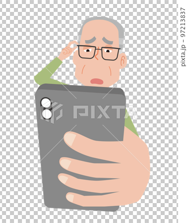 老眼でスマートフォンが見えづらい高齢男性 97213837